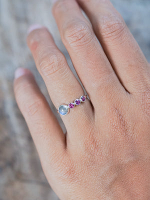 One of a kind Rose Cut Labradorite and Garnet Ring in recycled sterling silver