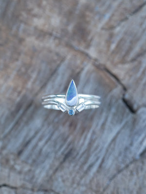 Opal, Aquamarine and Zircon Ring Set in recycled sterling silver