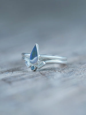 Opal, Aquamarine and Zircon Ring Set in recycled sterling silver | US Size 9