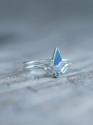 Opal, Aquamarine and Zircon Ring Set in recycled sterling silver in detailed