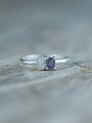 Opal and Purple Spinel Ring in Sterling Silver