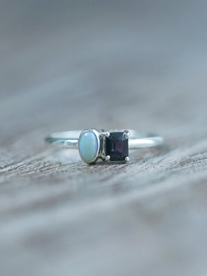 Opal and Spinel Ring in Silver