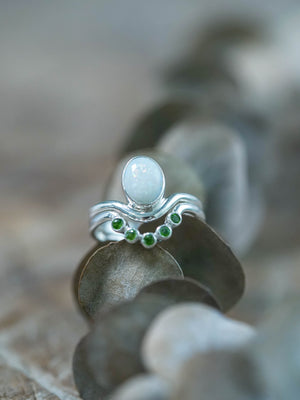 Opal and Tsavorite Garnet Ring Set in Recycled Sterling Silver