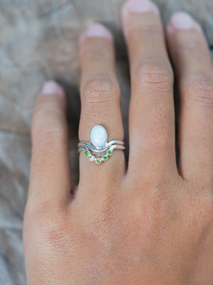 Opal and Tsavorite Garnet Ring Set in Silver