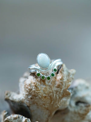 Opal and Tsavorite Green Garnet Ring Set in Recycled Sterling Silver