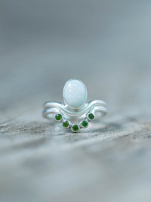 Opal and Tsavorite Green Garnet Ring Set in Sterling Silver