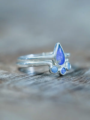 Opal and Turquoise Ring Set in recycled sterling silver
