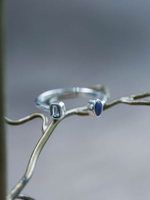 Open Opal and Sapphire Ring in recycled sterling silver