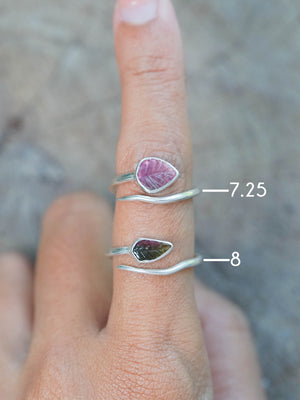 Open Tourmaline Leaf Rings in silver