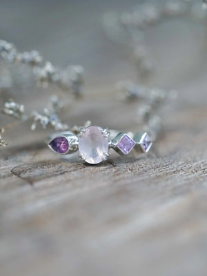 Oval Rose Quartz and Heated Sapphire Ring