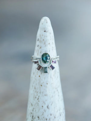 Oval and Baguette Sapphire Ring in Silver