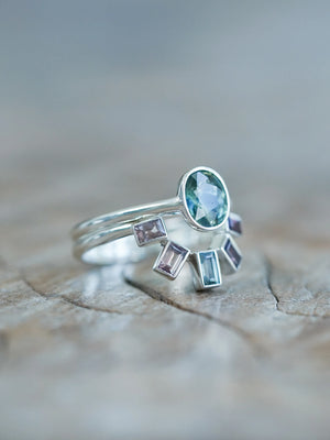 Parti and Pastel Sapphire Ring Set