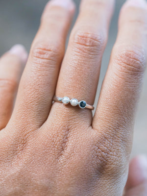 Pearl and Dark Blue Sapphire Ring