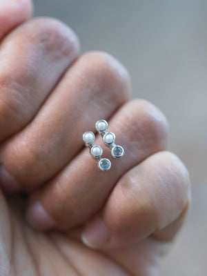 Pearl and Sapphire Earrings Stud Silver