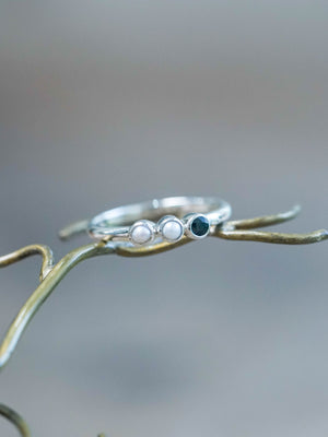 Pearl and Sapphire Ring in Recycled Sterling Silver