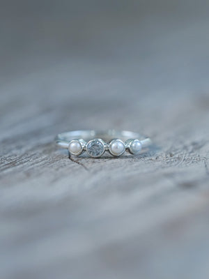 Pearl and Diamond Ring in Silver - Ethical Engagement Ring by Gardens of the Sun | Ethical Jewelry