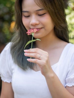 Pearl and Diamond Ring in Silver - Ethical Engagement Ring by Gardens of the Sun | Ethical Jewelry