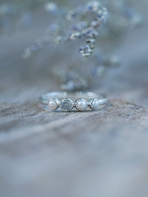 Pearl and Diamond Ring in Silver - Ethical Engagement Ring by Gardens of the Sun | Ethical Jewelry