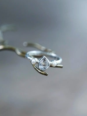Pearl and Herkimer Diamond Ring