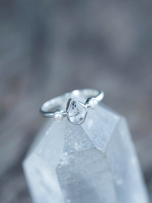 Pearl and Herkimer Diamond Ring