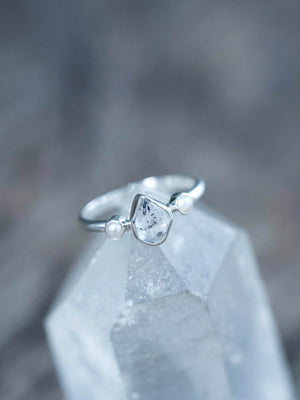 Pearl and Herkimer Diamond Ring