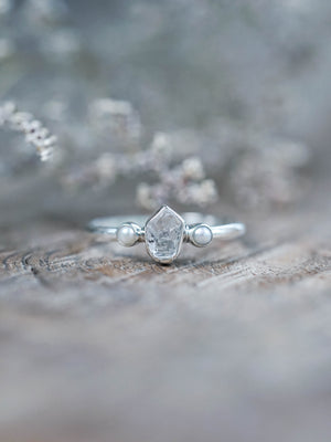 Pearl and Herkimer Diamond Ring