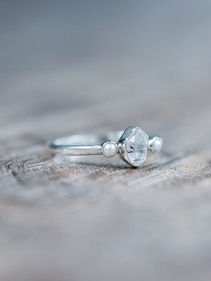 Pearl and Herkimer Diamond Ring