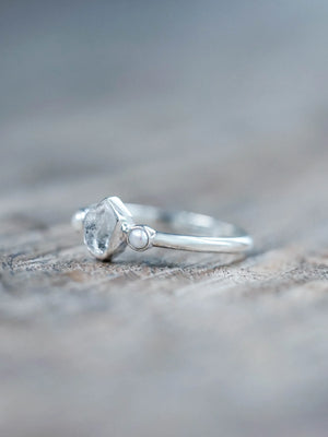 Pearl and Herkimer Diamond Ring