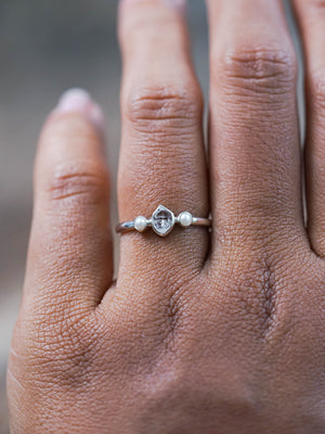Pearl and Herkimer Diamond Ring