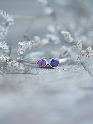 Pink Sapphire and Amethyst Engagement Ring in Sterling Silver