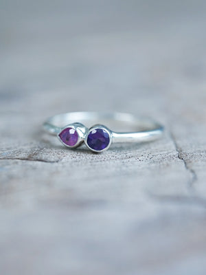 Pink Sapphire and Amethyst Ring in Silver