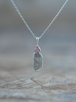 Pink Spinel and Diamond Slice Necklace Pendant in recycled sterling silver