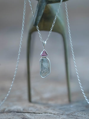 Pink Spinel and Diamond Slice Necklace Pendant in silver