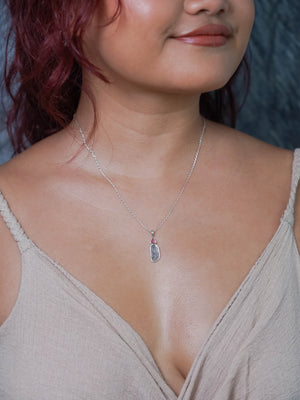 Pink Spinel and Diamond Slice Necklace in recycled sterling silver