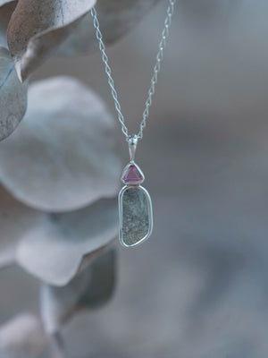 Pink Spinel and Diamond Slice Necklace in silver