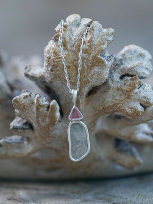 Pink Spinel and Diamond Slice Necklace in sterling silver