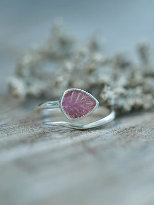Pink Tourmaline Leaf Ring in recycled sterling silver