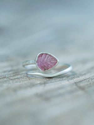Pink Tourmaline Leaf Ring in sterling silver