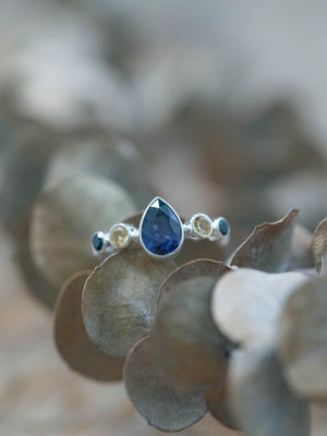 Purple Spotted Sapphire, Citrine and Black Spinel Ring in Sterling Silver