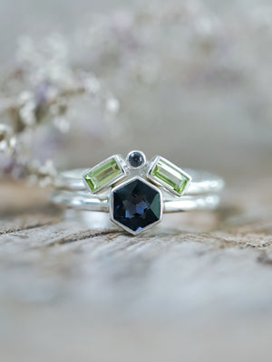 Spinel and Peridot Ring Set - Gardens of the Sun | Ethical Jewelry