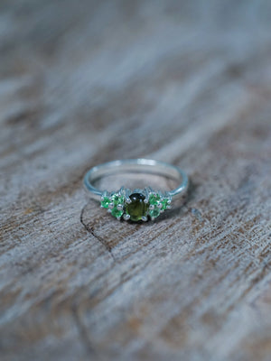 Tourmaline and Tsavorite Garnet Ring - Ethical Jewelry | Gardens of the Sun