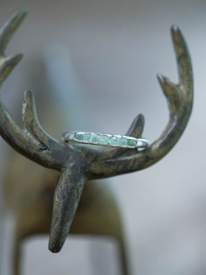 Raw Green Beryl Ring with Hidden Gems