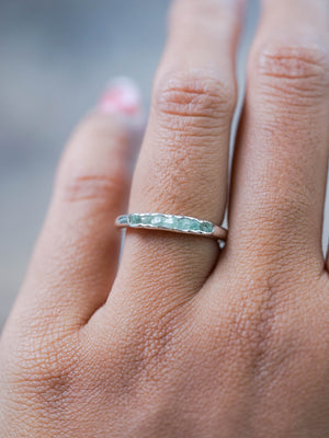 Raw Green Beryl Ring with Hidden Gems