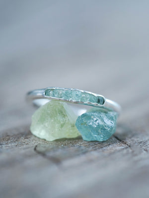 Raw Green Beryl Ring with Hidden Gems