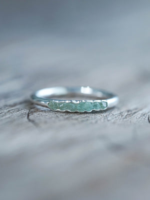 Raw Green Beryl Ring with Hidden Gems
