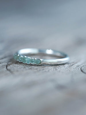 Raw Green Beryl Ring with Hidden Gems