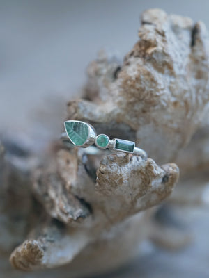 Ready to Ship Green Tourmaline and Emerald Leaf Ring