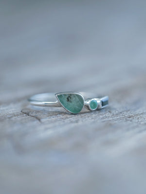 Ready to Ship Green Tourmaline and Emerald Leaf Ring in recycled sterling silver