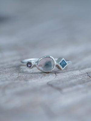 Ready to ship Rose Cut Tourmaline, Garnet, and Blue Topaz Ring in recycled sterling silver