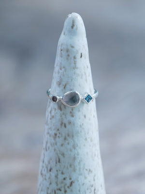 Ready to ship Rose Cut Tourmaline, Garnet, and Blue Topaz Ring in sterling silver